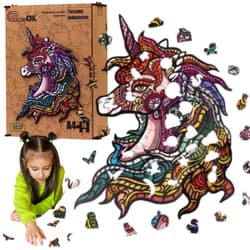 Puzzle drewniane eko 76 Tęczowy jednorożec A4