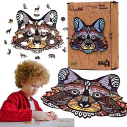 Puzzle drewniane eko 80 Wesoły szop pracz A4