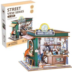 Uliczny zakątek drewniane puzzle 3D kawiarenka