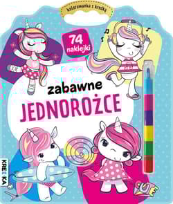 Zabawne jednorożce. Kolorowanka z kredką