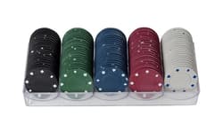 Zestaw 100 żetonów do pokera 5 kolorów