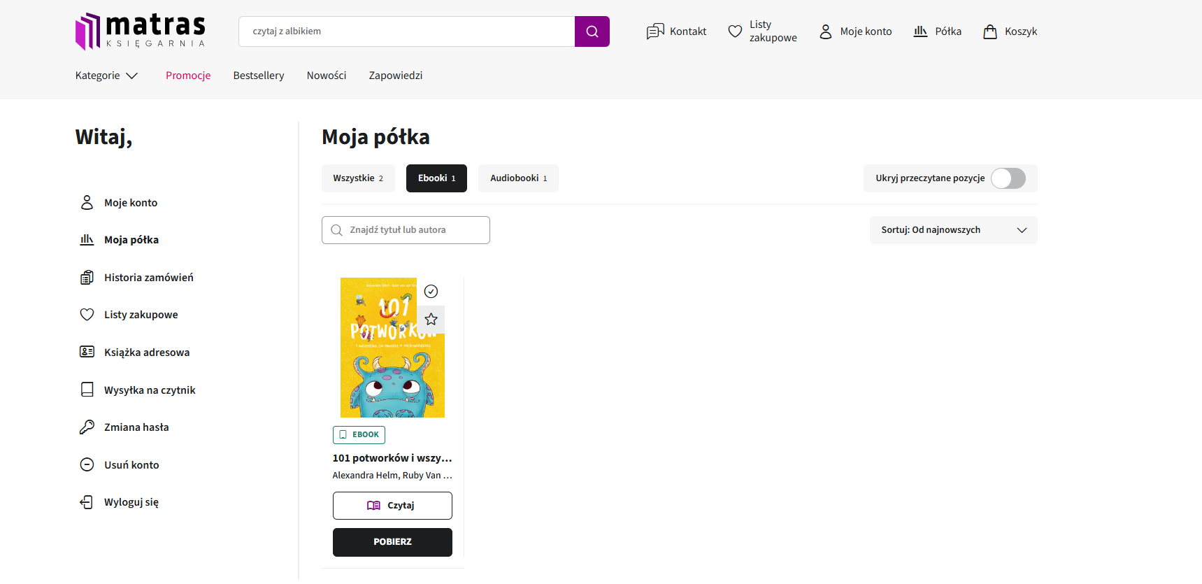Wybór formatu i pobieranie ebooka z Mojej półki