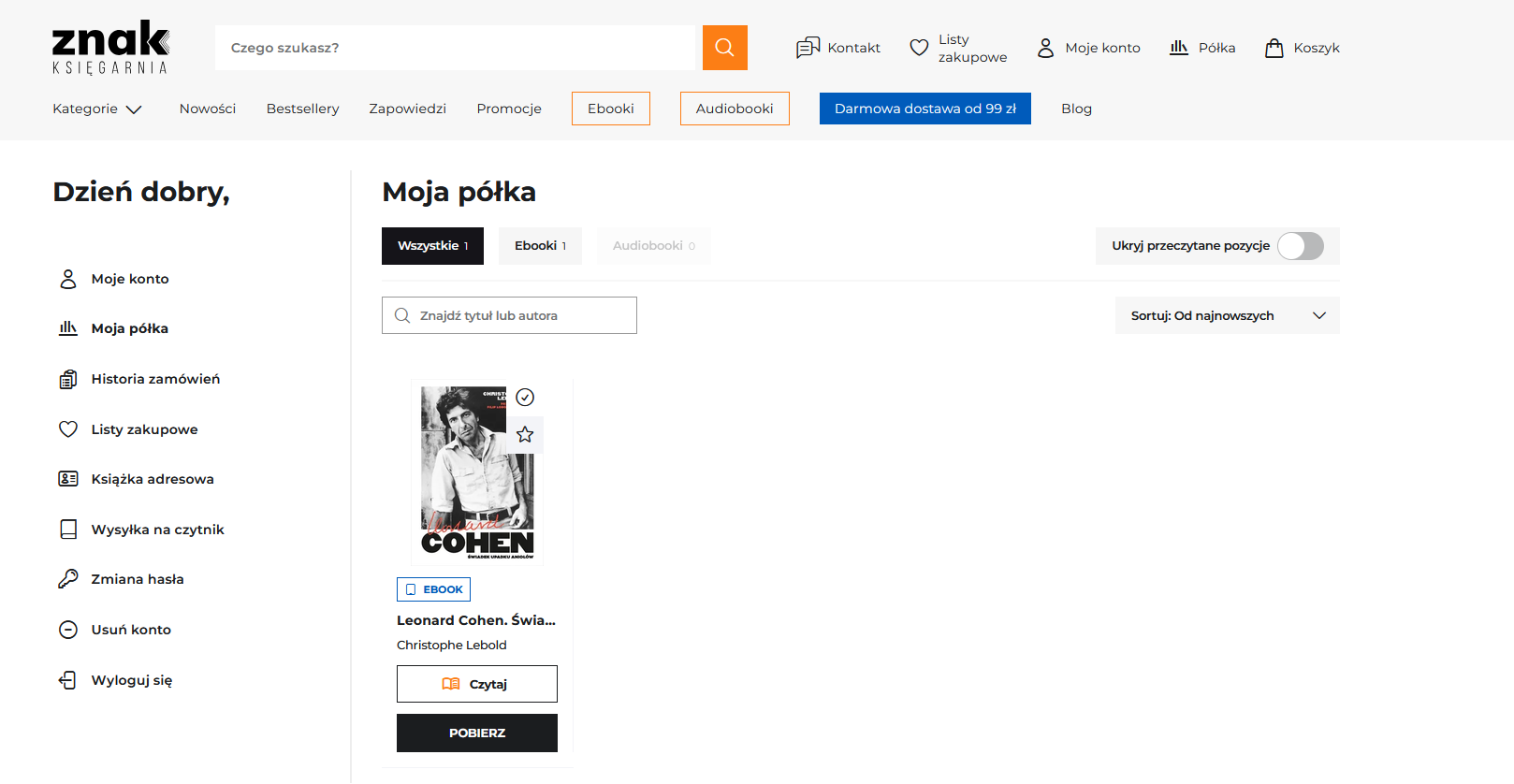 Wybór formatu i pobieranie ebooka z Mojej półki
