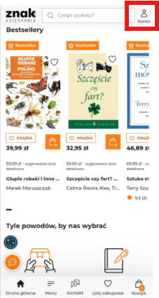 Widok konta użytkownika na telefonie